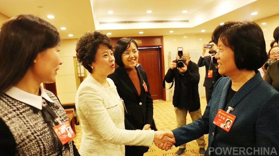会议期间,全国妇联主席沈跃跃与李铮握手交谈.jpg