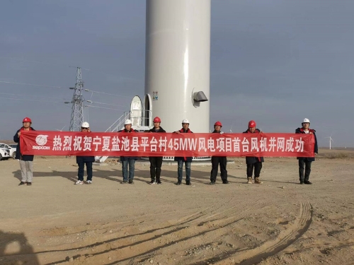 寧夏鹽池縣平臺(tái)村45MW分散式風(fēng)電項(xiàng)目首臺(tái)風(fēng)機(jī)成功并網(wǎng)發(fā)電