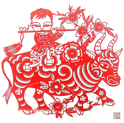 【剪纸作品】牧童吹笛